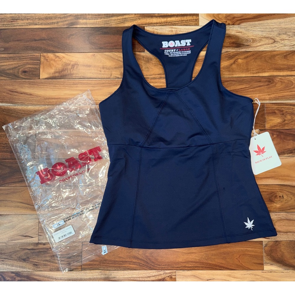 Boast USA Womens Active Scoop Neck Tank Top Navy Blue Racerback Tennis Large NWT